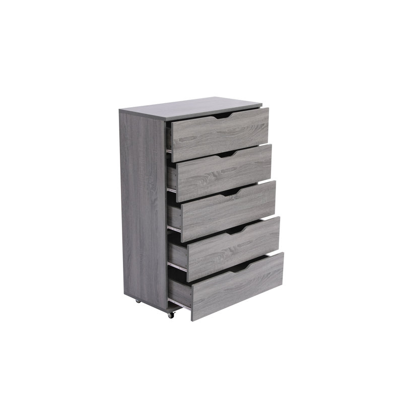 Commode 5 tiroirs avec roulettes - Armoire de rangement moderne, Gray