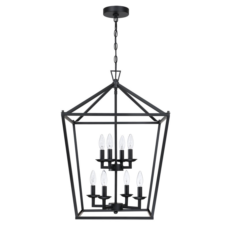 Luminaire suspendu de style lanterne à 8 lumières Gabey, Noir mat