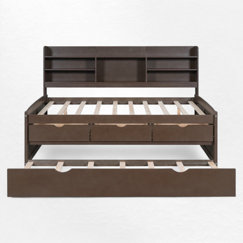 Storage Bed With Trundle, Full, Antique Brown