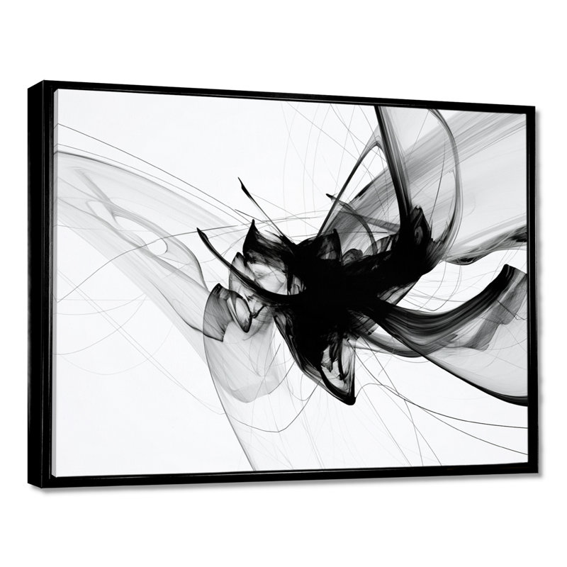 Reproduction d'art mural abstrait monochrome noir et blanc, H 12 po x l 20 po x P 1 po, Toile avec cadre flottant noir
