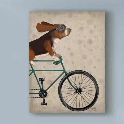 « basset hound on bicycle », reproduction d’impression sur toile tendue