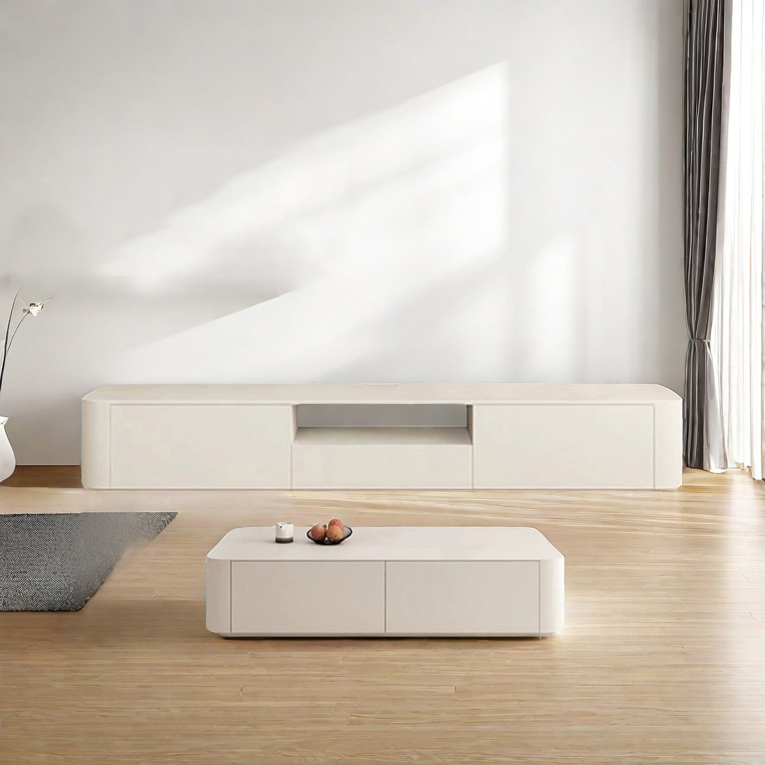 Creature B Comforts Cream Style Wood TV Stand and Coffee Table Set ...