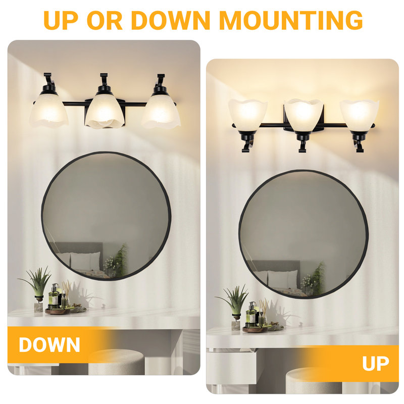 3 - Light Dimmable Bath Wall Sconce, Black