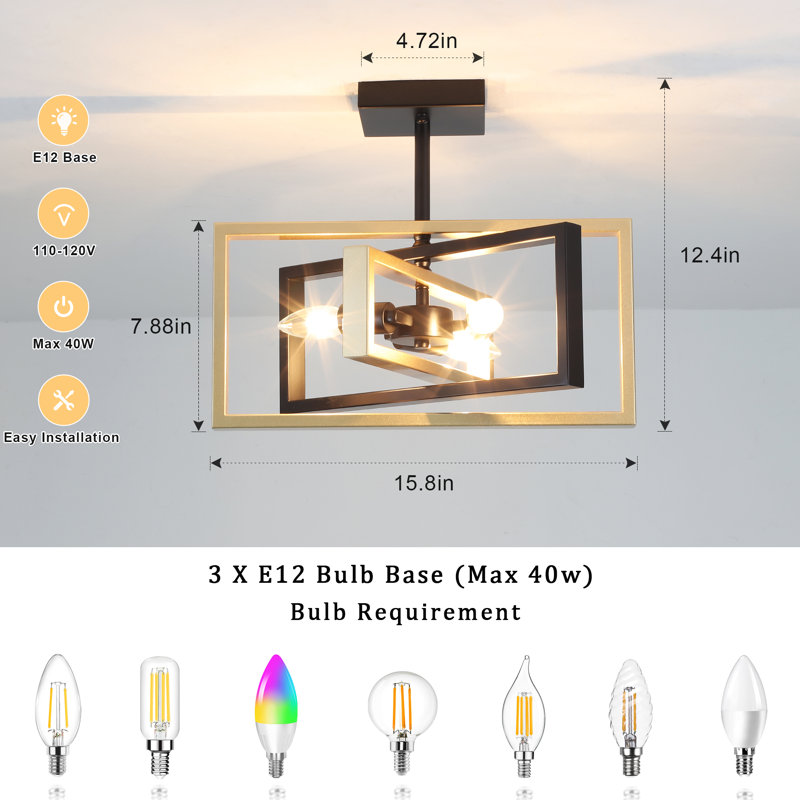 Ekber Semi Flush Mount, Matte Black/Gold