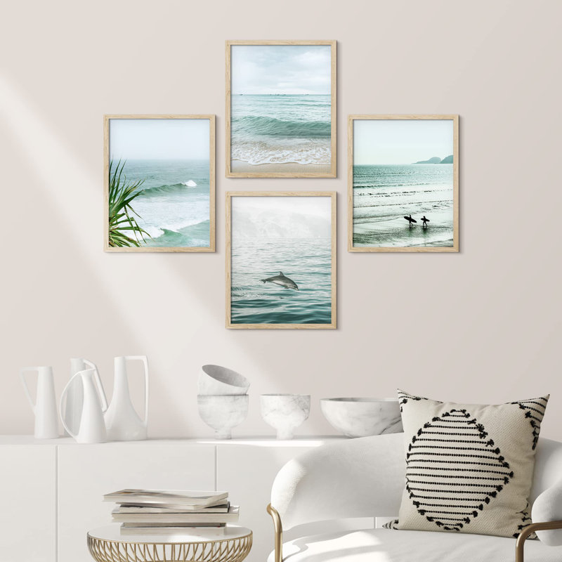 «Tropical Ocean Beach Seascape Horizon», impression sur papier 4 pièces, Naturel, H 10 po x l 8 po