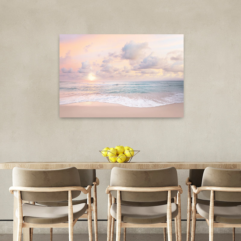 Art mural contemporain plage nuageux et coucher de soleil, H 36 po x l 24 po