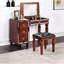 Tabouret de meuble-lavabo traditionnel couleur cerise, options de rangement spacieuses, siège élégant, placage de peuplier, bois d'hévéa