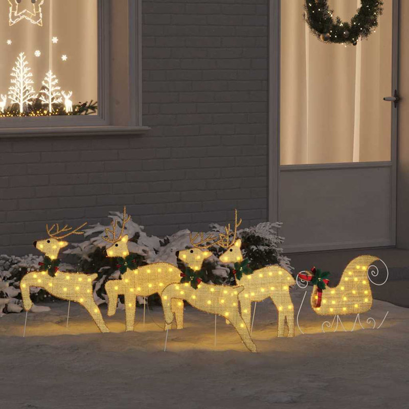 vidaXL LED Reindeers Fabric, Gold