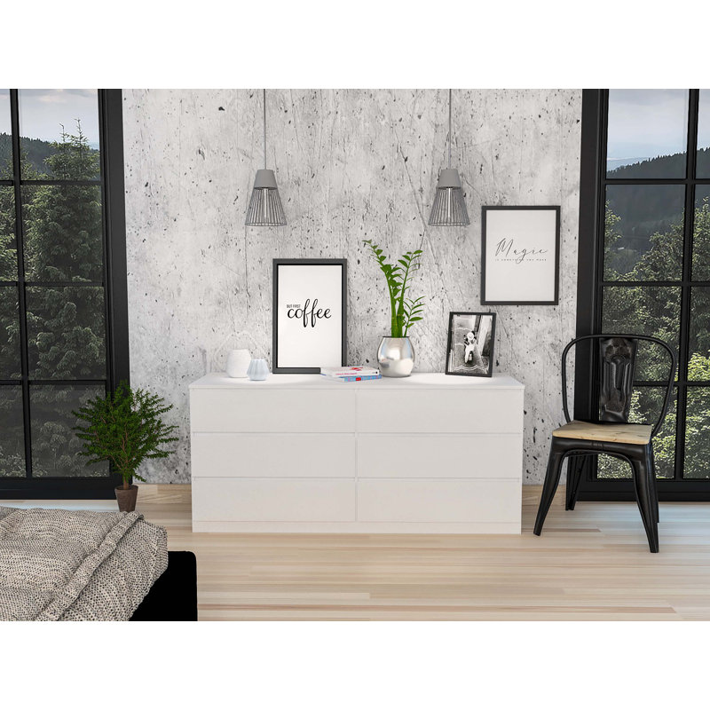 Commode rectangulaire blanche à 6 tiroirs