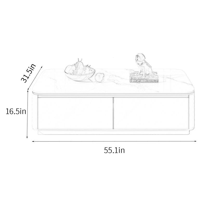 Table basse en bois massif, H 16,5 po x L 55,1 po x l 31,5 po, Blanc / Blanc