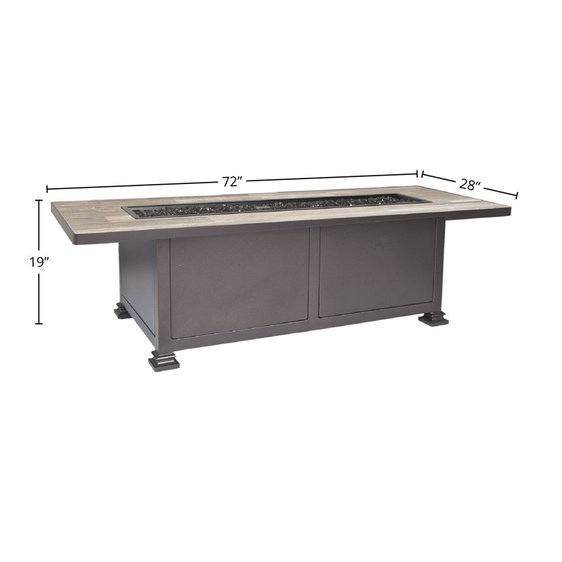 Capri Cast Iron Outdoor Fire Pit Table, 19" H x 72" W x 28" D, Canyon Taupe, Carbon Black