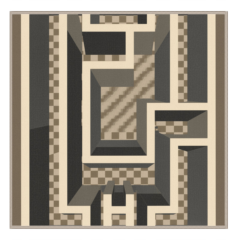 Machine Washable Pantelis Modern Checkered Rug in Brown – Beige Binding, 4' Square