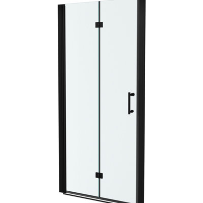 Porte de douche pliante noire de 36 po de largeur x 72 po de hauteur, double avec verre trempé, eau pour arrêter l'accumulation, cadre en acier inoxydable, porte pivotante réversible, angle de 180 charnières, réglable pour le mur de la salle de bain
