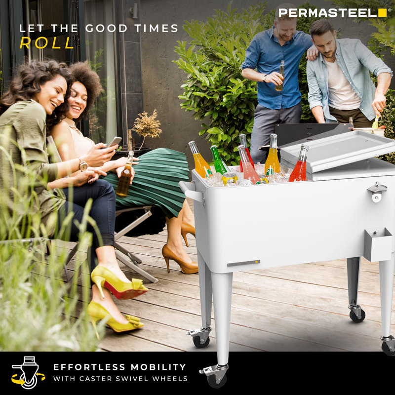 Permasteel 80-Qt Classic Outdoor Patio Cooler On Wheels, White