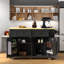 Grand îlot de cuisine roulant avec abattant, prise de courant, supports de rangement internes, 5 supports latéraux ouverts, 2 tiroirs, une tablette réglable-63030848