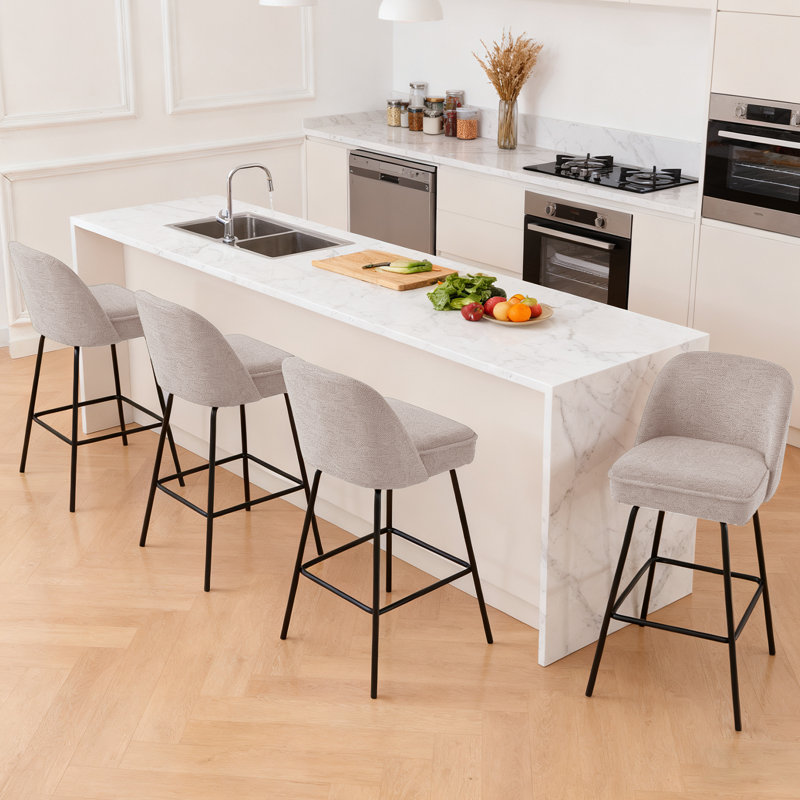 Padded 73cm Linen Upholstered Bar Stool with Spring, Beige