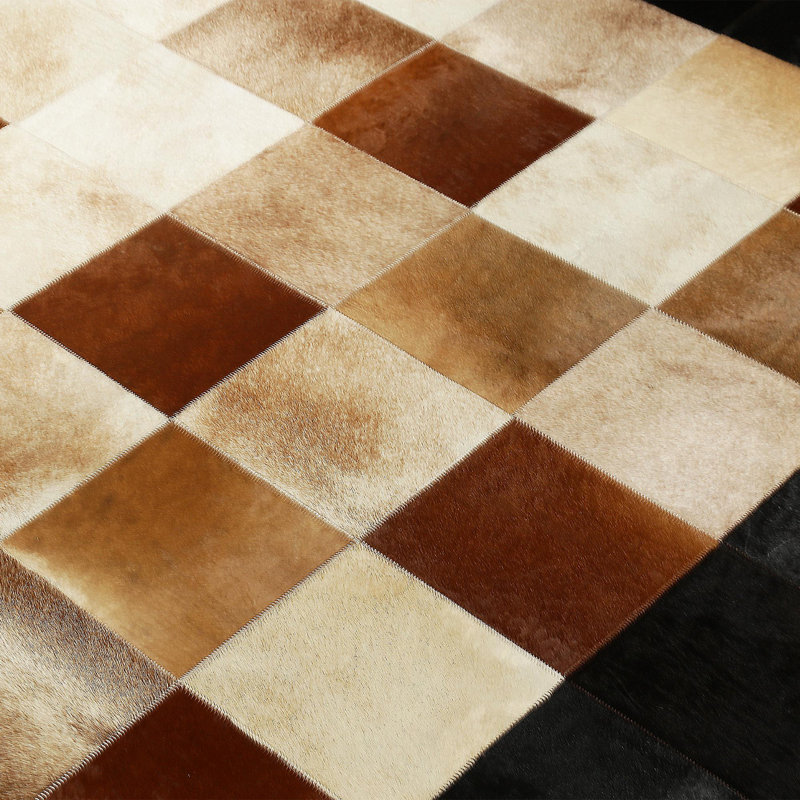 Tapis en cuir de vache à carreaux, tapis de salon moderne, Rectangle 8 pi 9 po x 12 pi