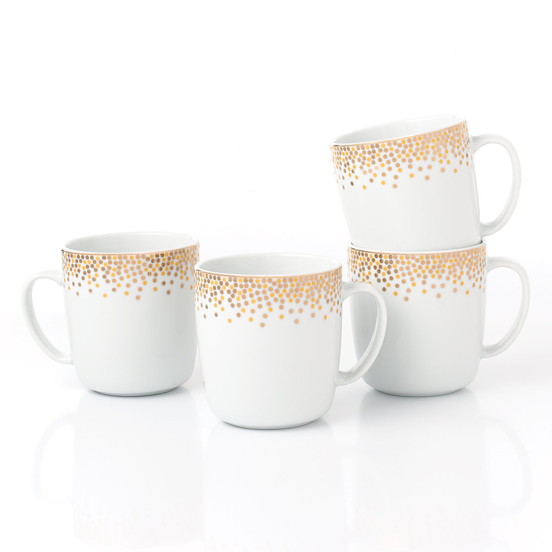 Waterside 4 Pack Gold Sparkle Porcelain Mugs