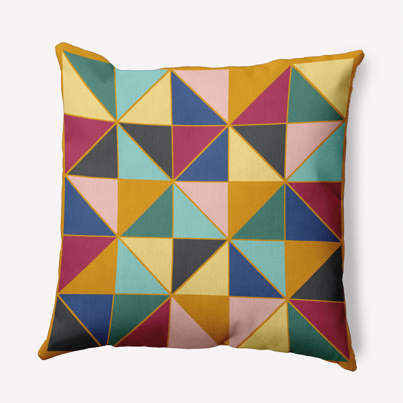 Coussin intérieur / extérieur Leafy Branch, H 18 po x l 18 po, Jaune / bleu / rose géométrique