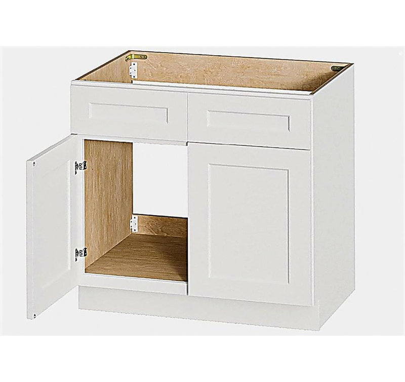 Armoire 33 po en bois massif 33 po - blanc, 24 po de profondeur, 2 portes, prêt à assembler (RTA) pour la cuisine ou la salle de bain (comptoir non inclus)