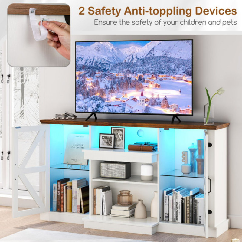 59 Inches Media Console Table with 3-Level Shelves and 22 Dynamic Modes