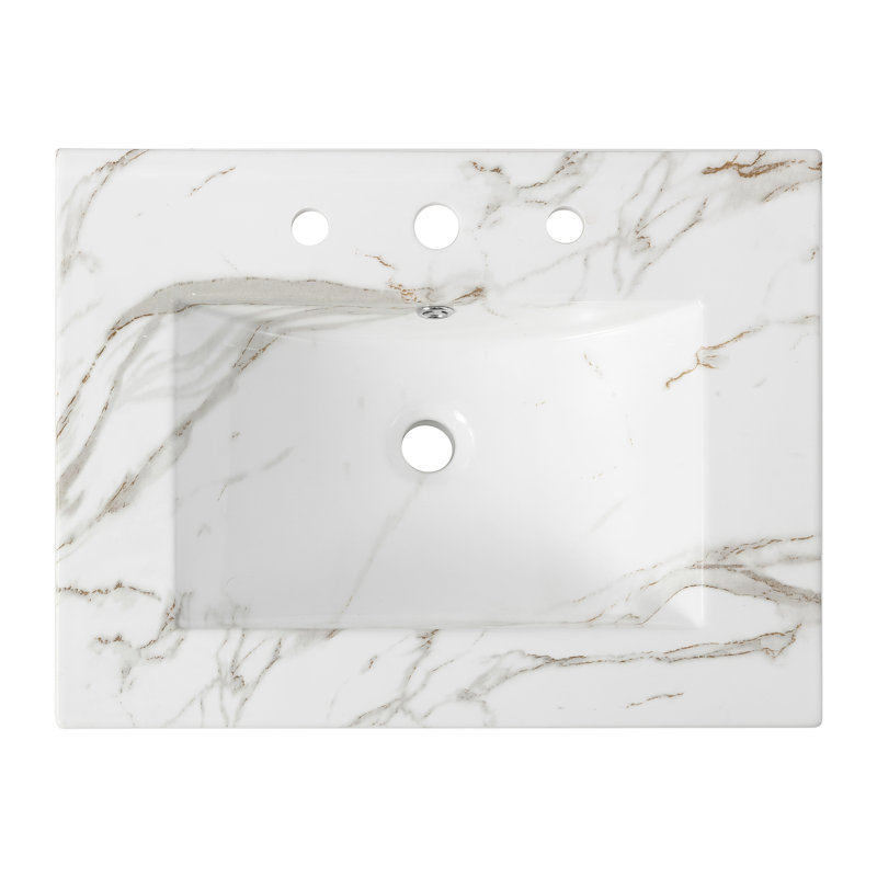 Dessus de meuble-lavabo de salle de bain simple rectangulaire en céramique lustrée à 3 trous l 24 po x P 18,25 po Ancillary