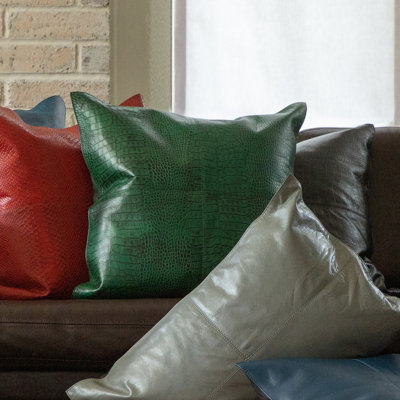 Genuine Leather Embossed Croc Modern Rustic Decorative Throw Pillow 20x20 inch
