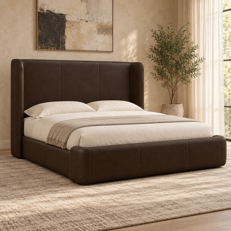 Bellagio Heirloom Quality Bed in Buttery Soft 100% Top Grain Leather, Made to Order, California King, Laguna Fawn