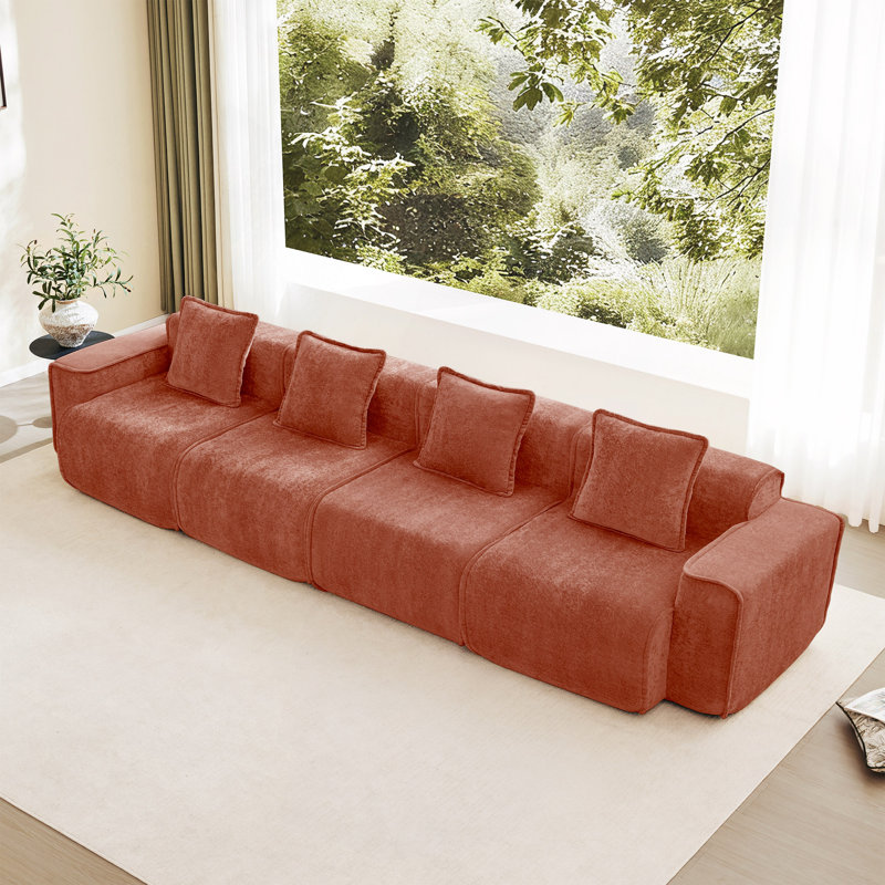 Canapé Modular, L 138,58 po, Velours rouge, Rouge