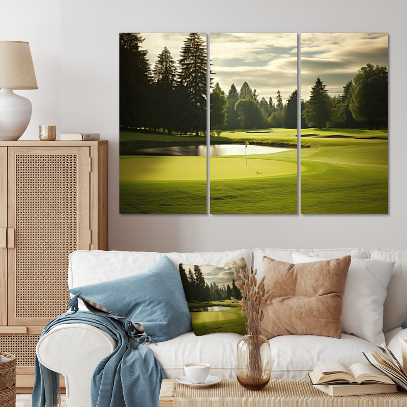 Golf Fairway Serenity sur toile, reproduction de 3 pièces, H 28 po x l 36 po x P 1 po