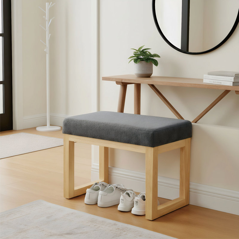 Modern Upholstered Solid Wood Entryway Shoe Bench With Soft Cushion Seat, Dark Gray