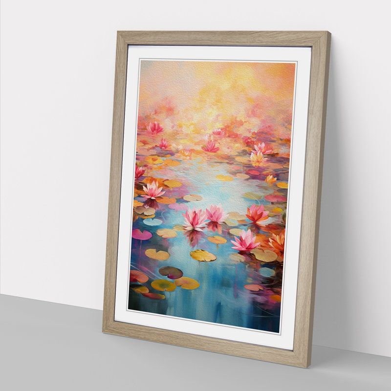 XYZ-FRM-V1223-5220 Pond Colour Field - Single Picture Frame Print on Wood, Oak, 34cm H x 25cm W x 2cm D