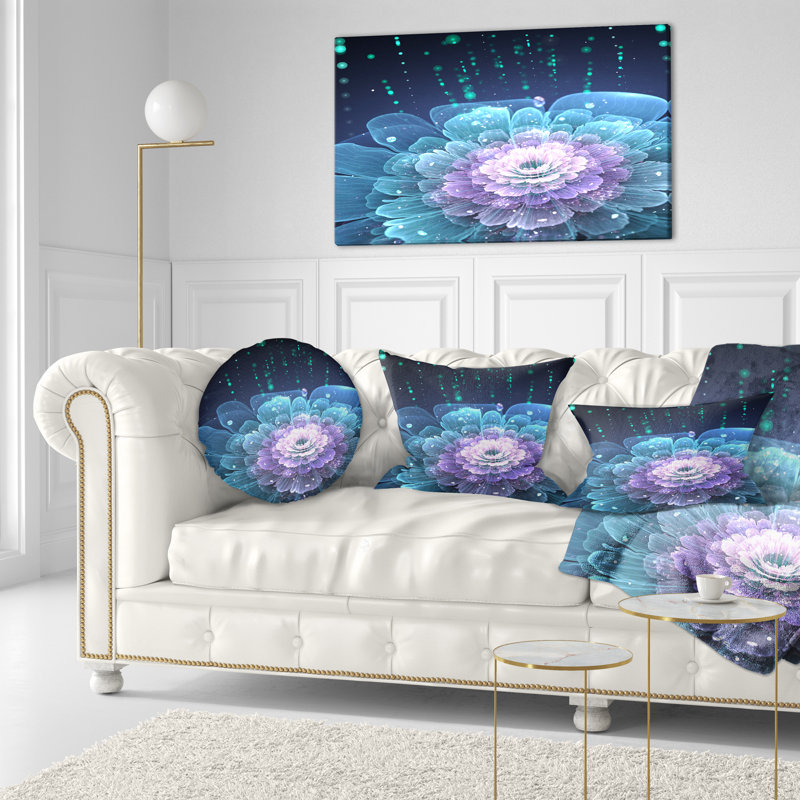 Coussin décoratif floral à fleurs fractales avec gouttes d’eau designart