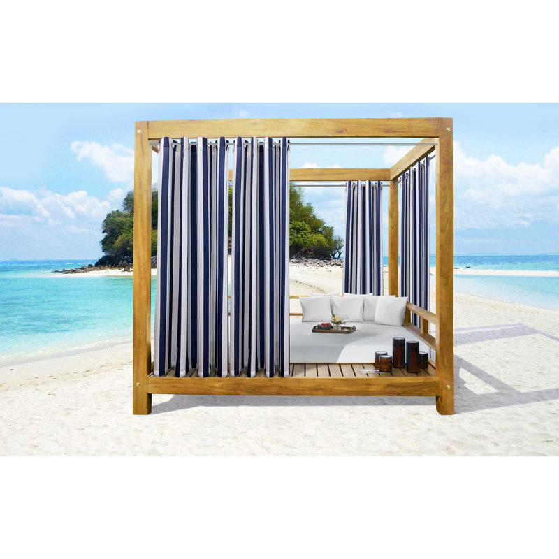Bellver Seascapes Striped Semi-Sheer Outdoor Grommet Curtain Panels, 50" W x 108" L, Indigo