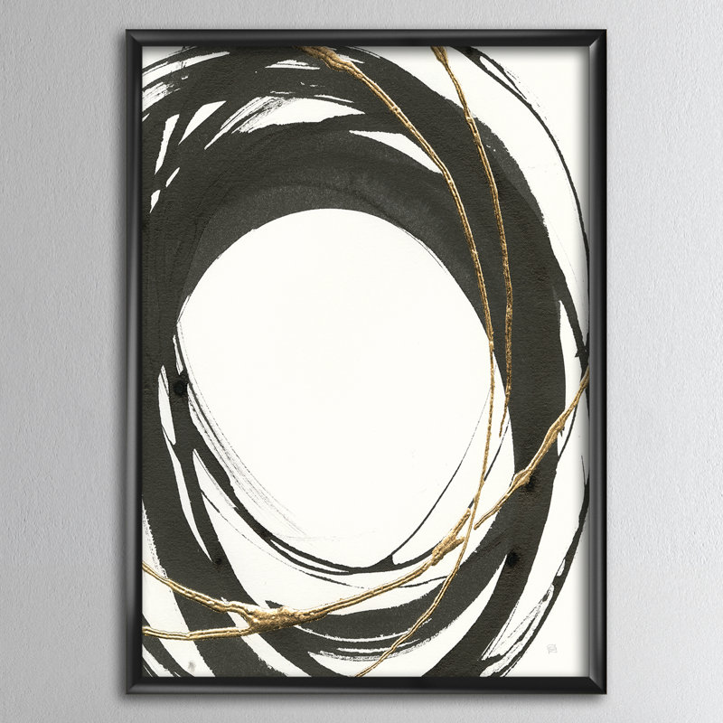« gold glamour circle ii »-reproduction d’image sur toile, H 46 po x l 36 po x P 1,5 po, Cadre noir