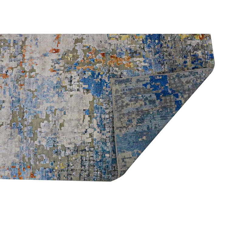 Hand Knotted Abstract Area Rug, Rectangle 2' x 3'