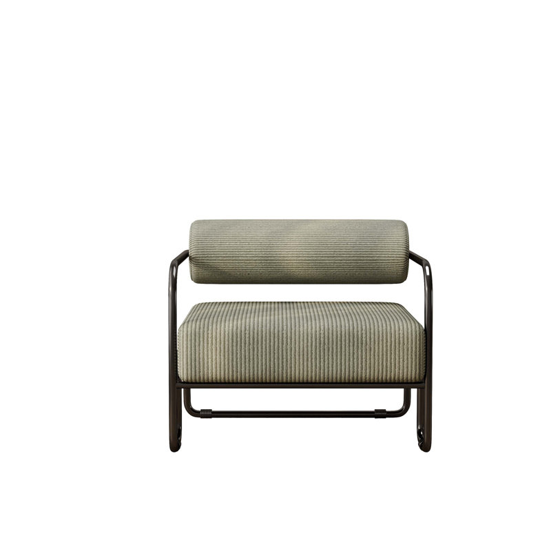 Fauteuil de salon en fer, gris, Velours côtelé brun clair