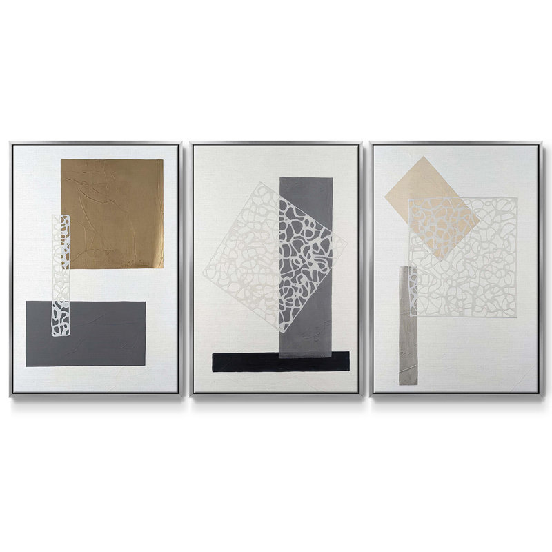 Nooks & Crannies I - Ensemble de 3 reproductions sur toiles, Argent, H 36 po x l 72 po