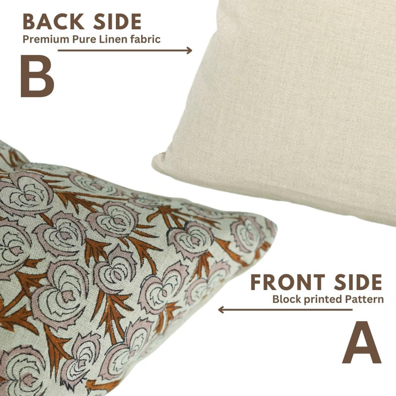 Housse de coussin Fabcline Elegant - Block Print Design - Heart Vine, H 26 po x l 26 po