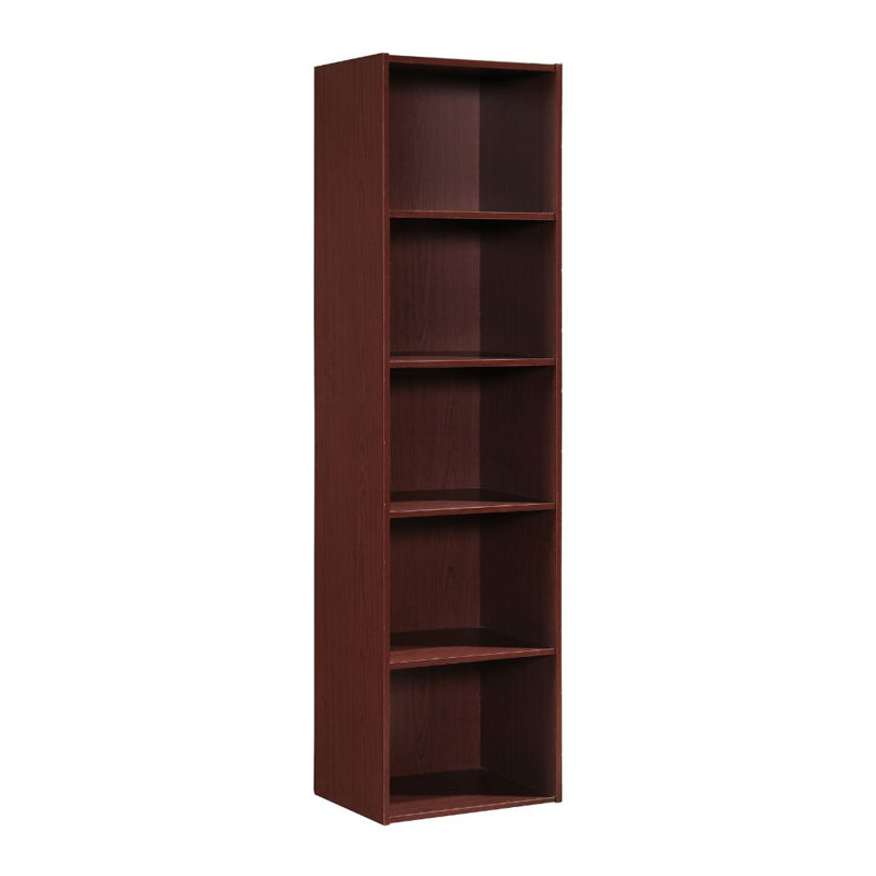 Bibliothèque haute avec rangement ouvert pour la maison ou le bureau, (5 tablettes) H 59 po x l 15,9 po x P 11,7 po, Acajou