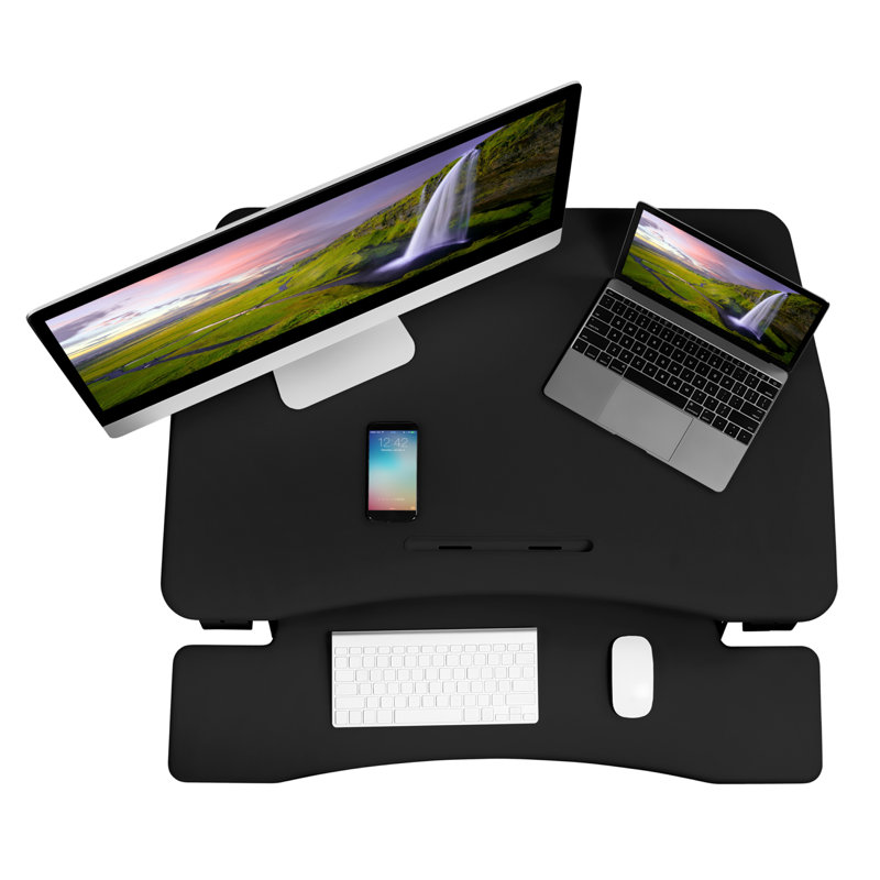 Black Adjustable Metal Standing Desk Converter with Keyboard Tray