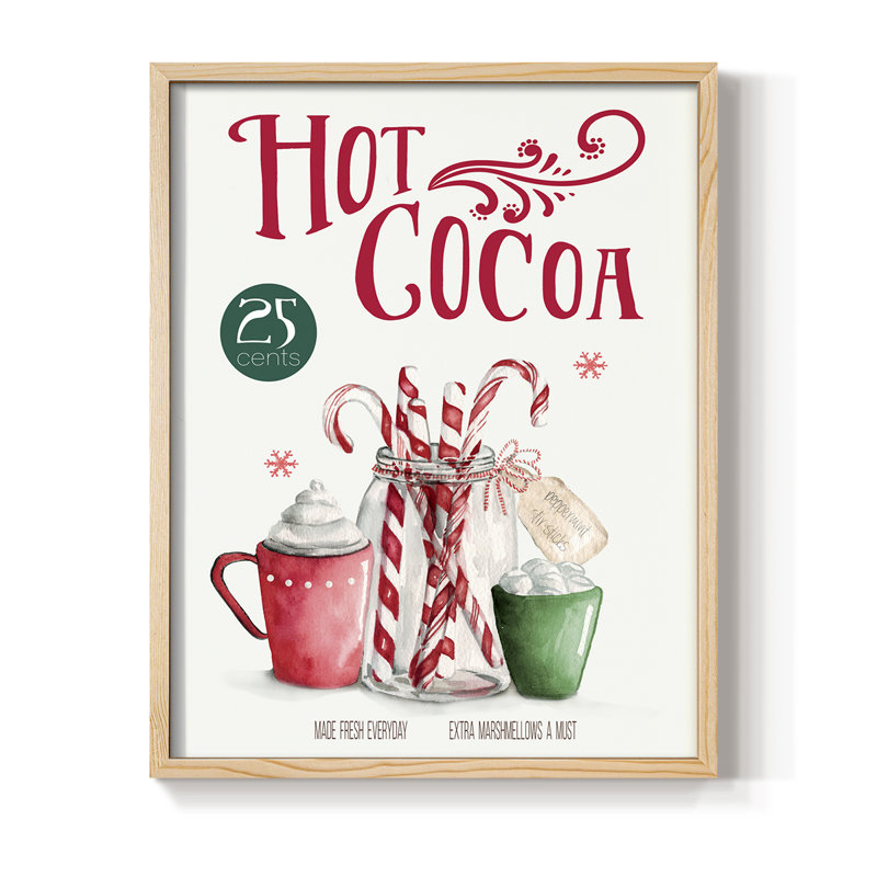 «Hot Cocoa», reproduction encadrée - bois massif, Naturel, H 15 po x l 12 po
