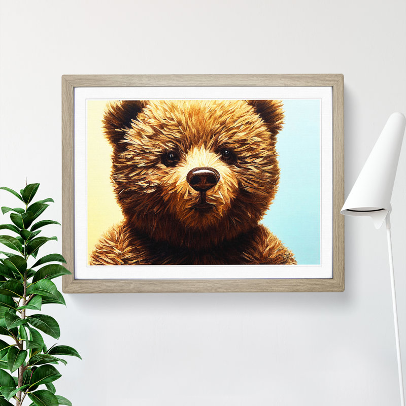 Wondrous Teddy Bear - Single Picture Frame Painting, 34cm H x 46cm W x 2cm D, Oak