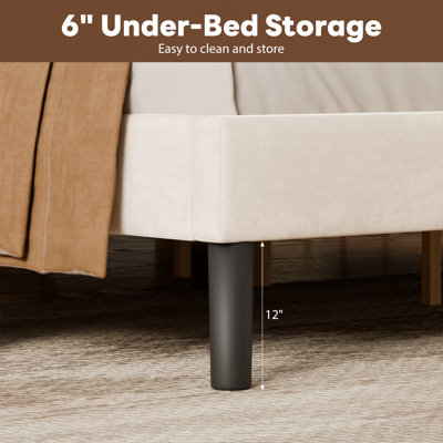 Upholstered Platform Bed Frame with Vertical Channel Tufted Wingback Headboard