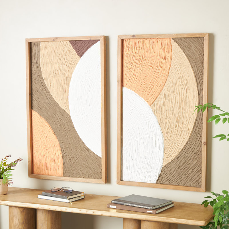 Décoration murale abstraite cercles en bois Cole et gris avec accents orange et blancs