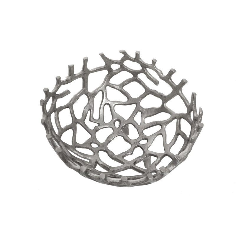 Darsh Aluminum Decorative Bowl 1, 19cm H x 32cm W x 32cm D, Silver