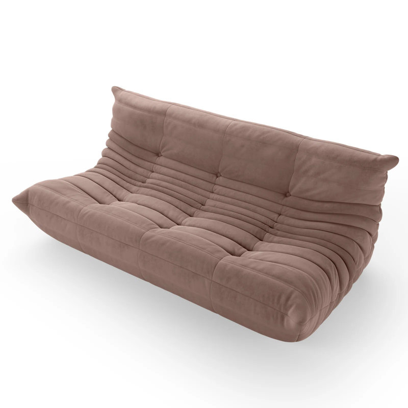 Armless 3-Seat Togo Three Seater Large Bean Bag Sofa, Coffee Brown Microfiber/Microsuede, 27.6" H x 32.3" W x 38.2" D