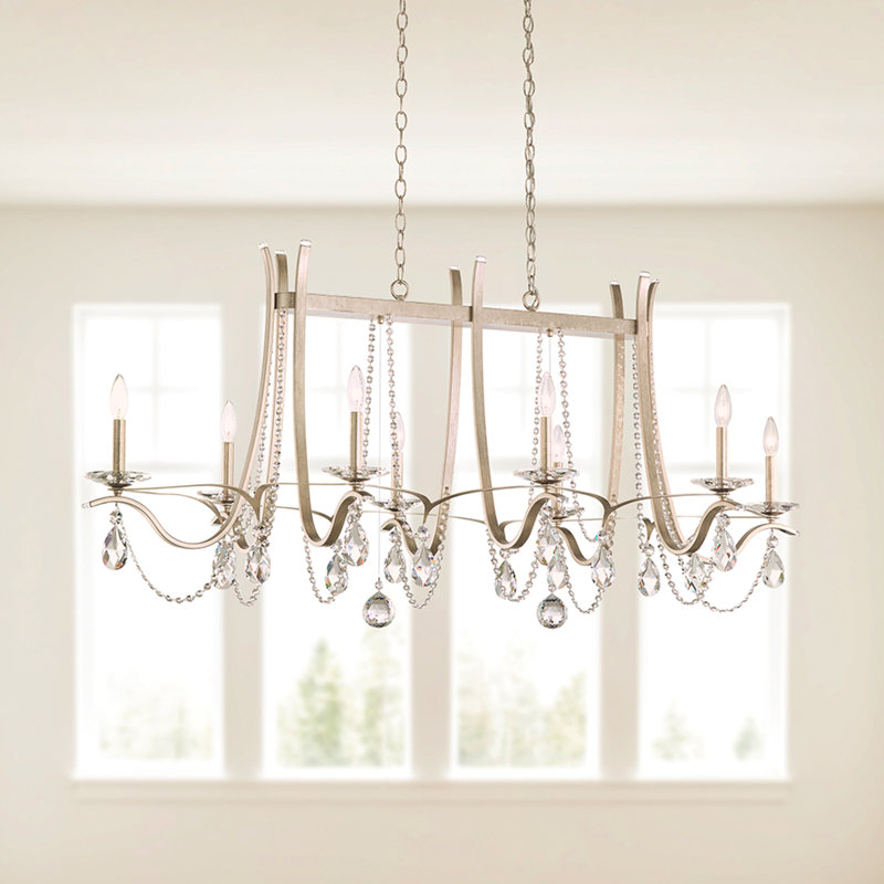 Vesca 8 Light 58in Rectangular Chandelier in Black with Clear Heritage Handcut Crystals, Antique Silver, Chinese (K9)