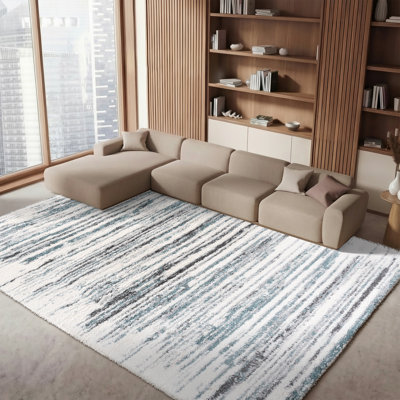 Adam Abstract Ivory/Teal Area Rug