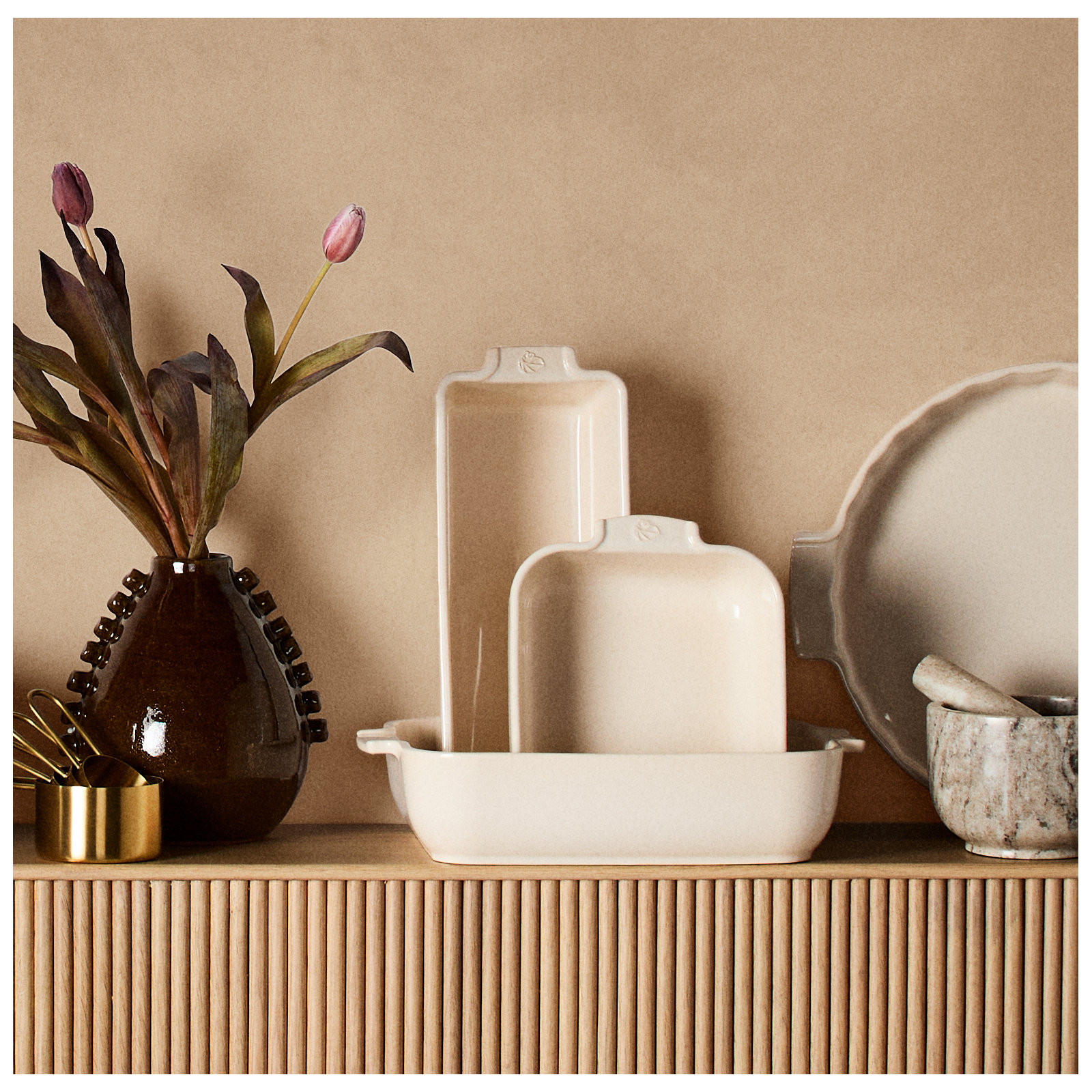 Peugeot Appolia Rectangular Ceramic Baking Dish, Ecru, 2.5'' H x 12.5" L x 8" W